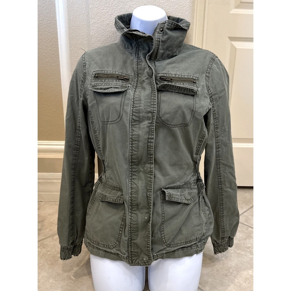 Ambiance Army Green Full Zip Chore Jacket Womans Sz S Lined Field Utility Coat**